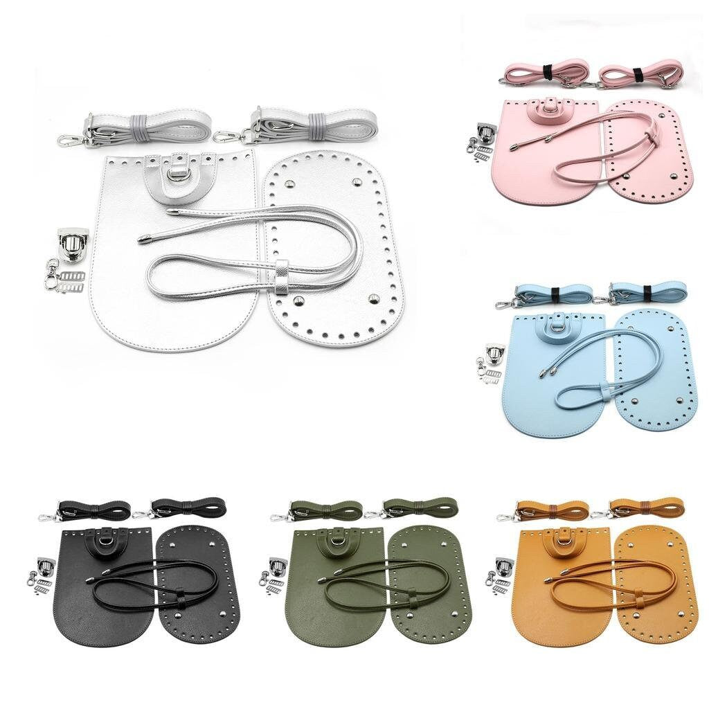 1Set DIY PU Leather Crochet Bag Bottom Drawstring for Bag Making Accessories 7Pcs