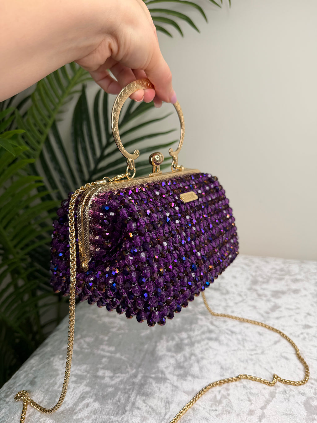 Handmade Iridescent Crystal Beaded Evening Bag, Wedding Cocktail Purse