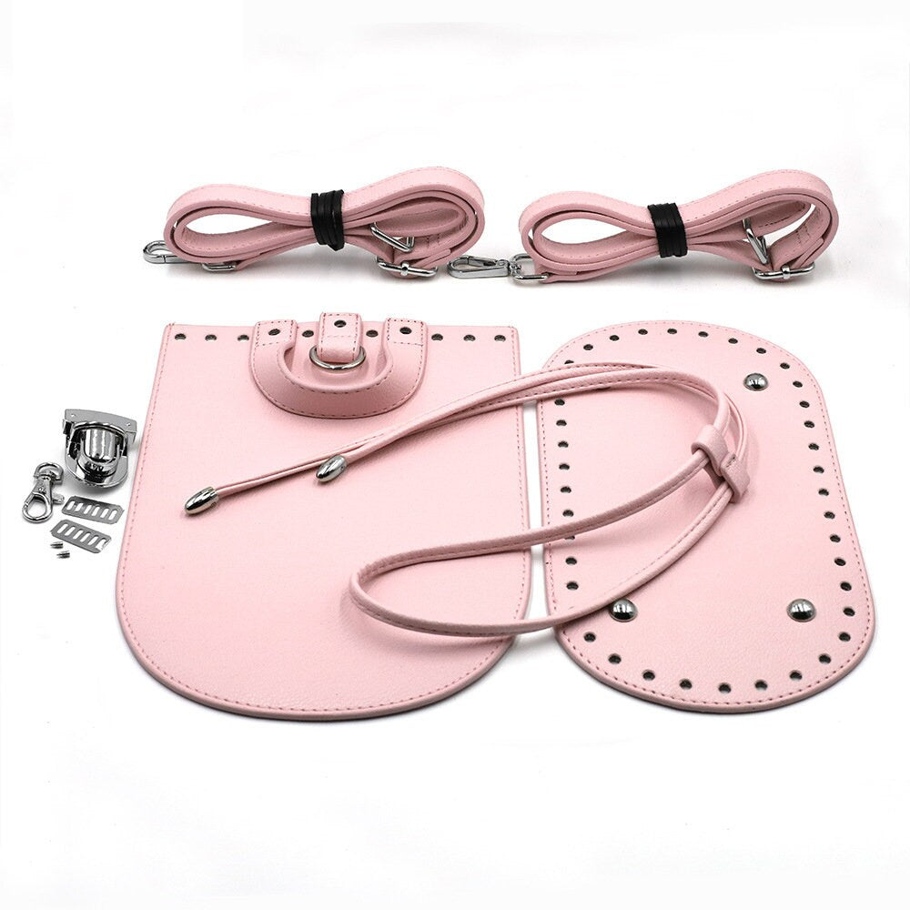 1Set DIY PU Leather Crochet Bag Bottom Drawstring for Bag Making Accessories 7Pcs