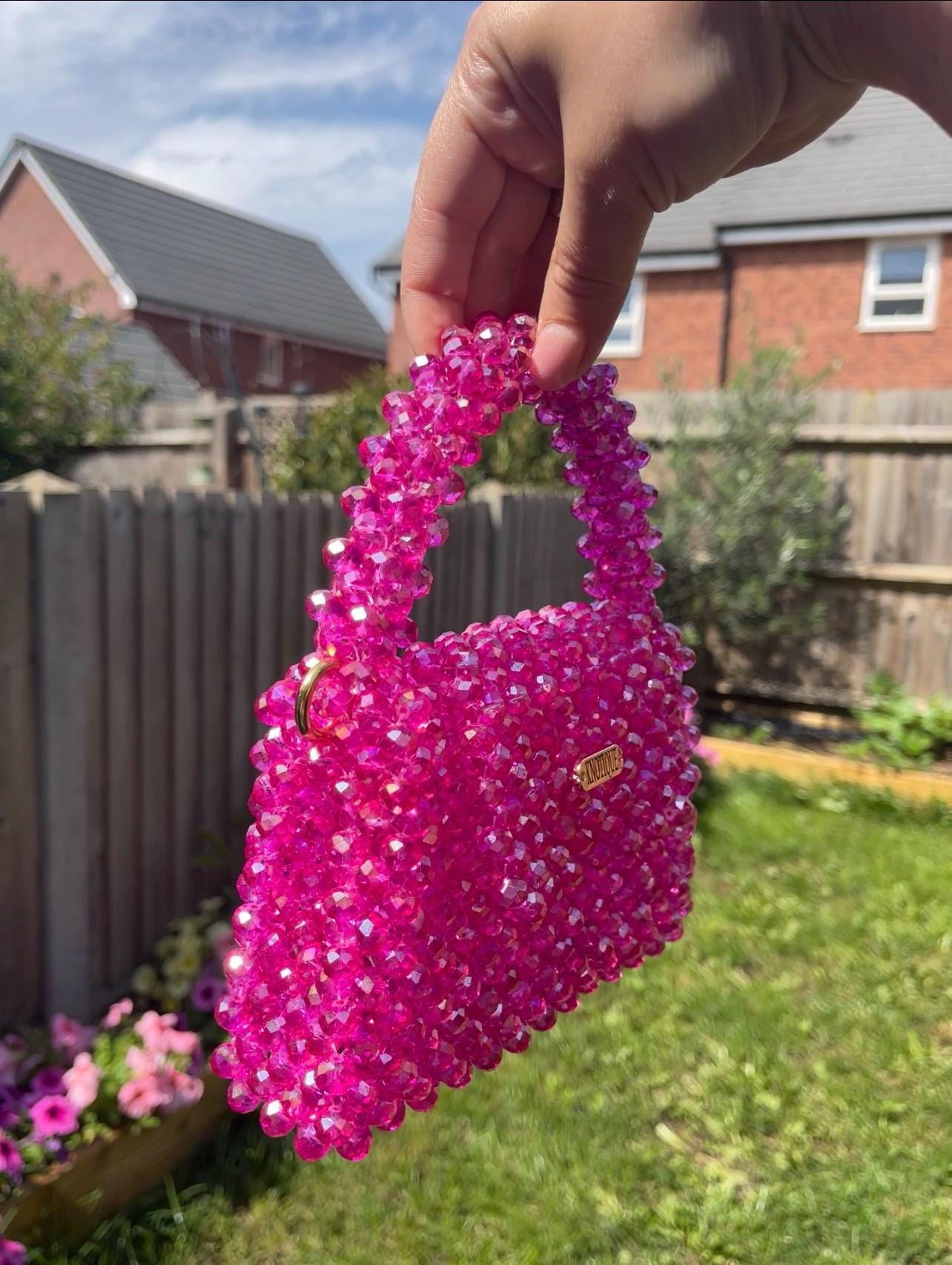 Fuchsia Pink Handmade Beaded Bag – Statement Evening Handbag