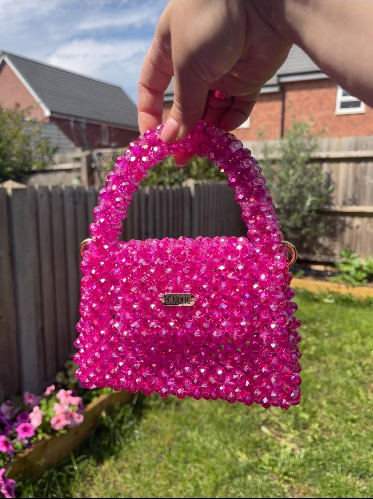 Fuchsia Pink Handmade Beaded Bag – Statement Evening Handbag