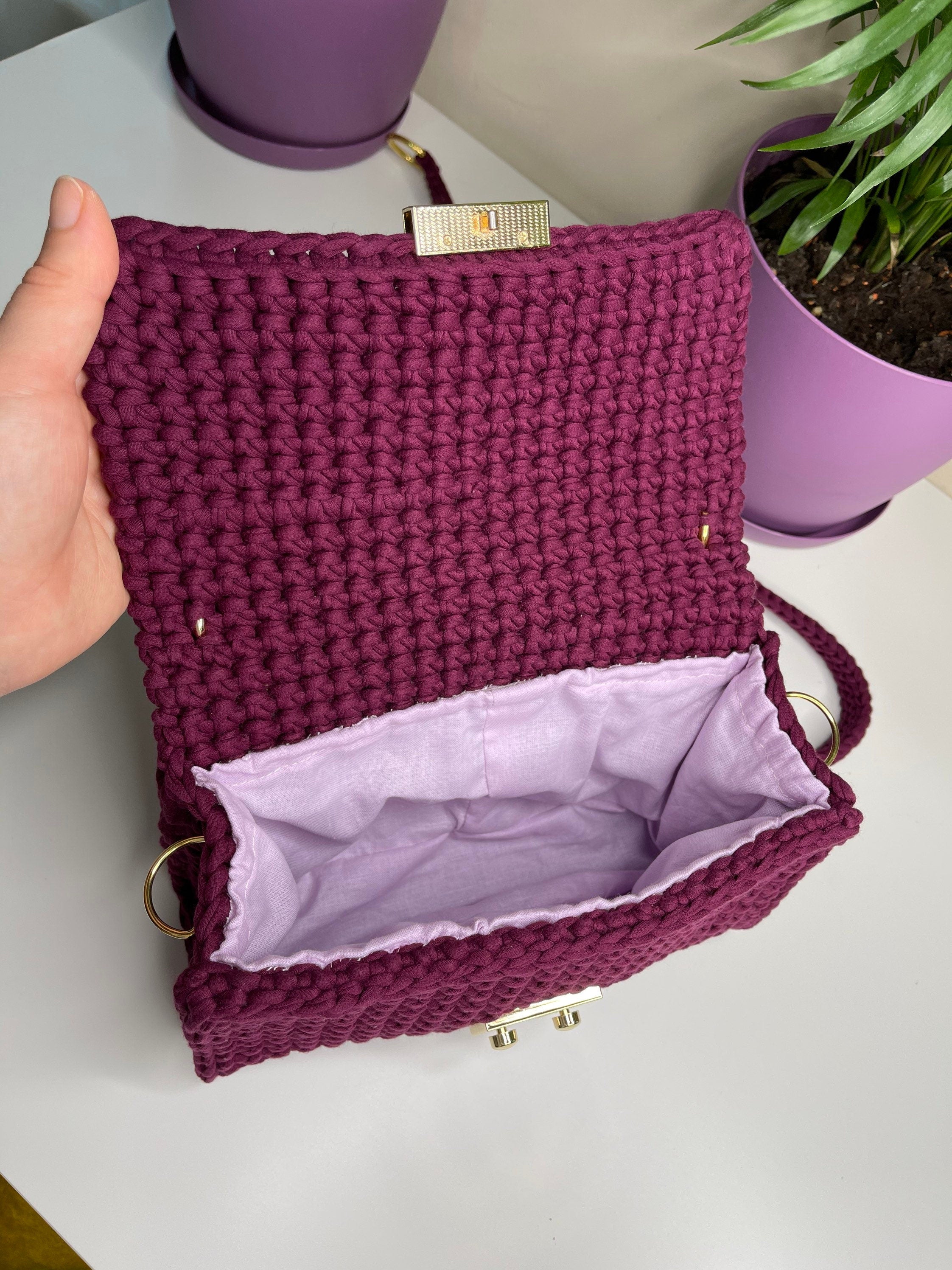 Handmade Crocheted Cotton Crossbody Bag, Fashion Handbag
