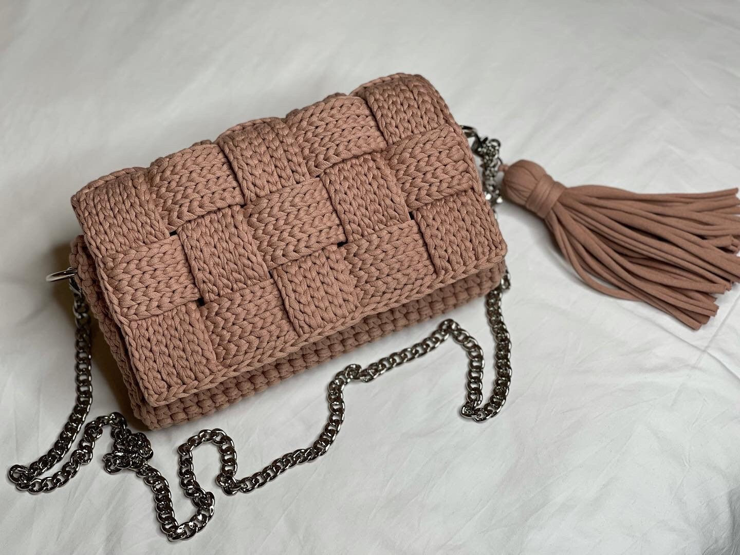 Handmade Cotton Woven Crossbody Bag with Tassel