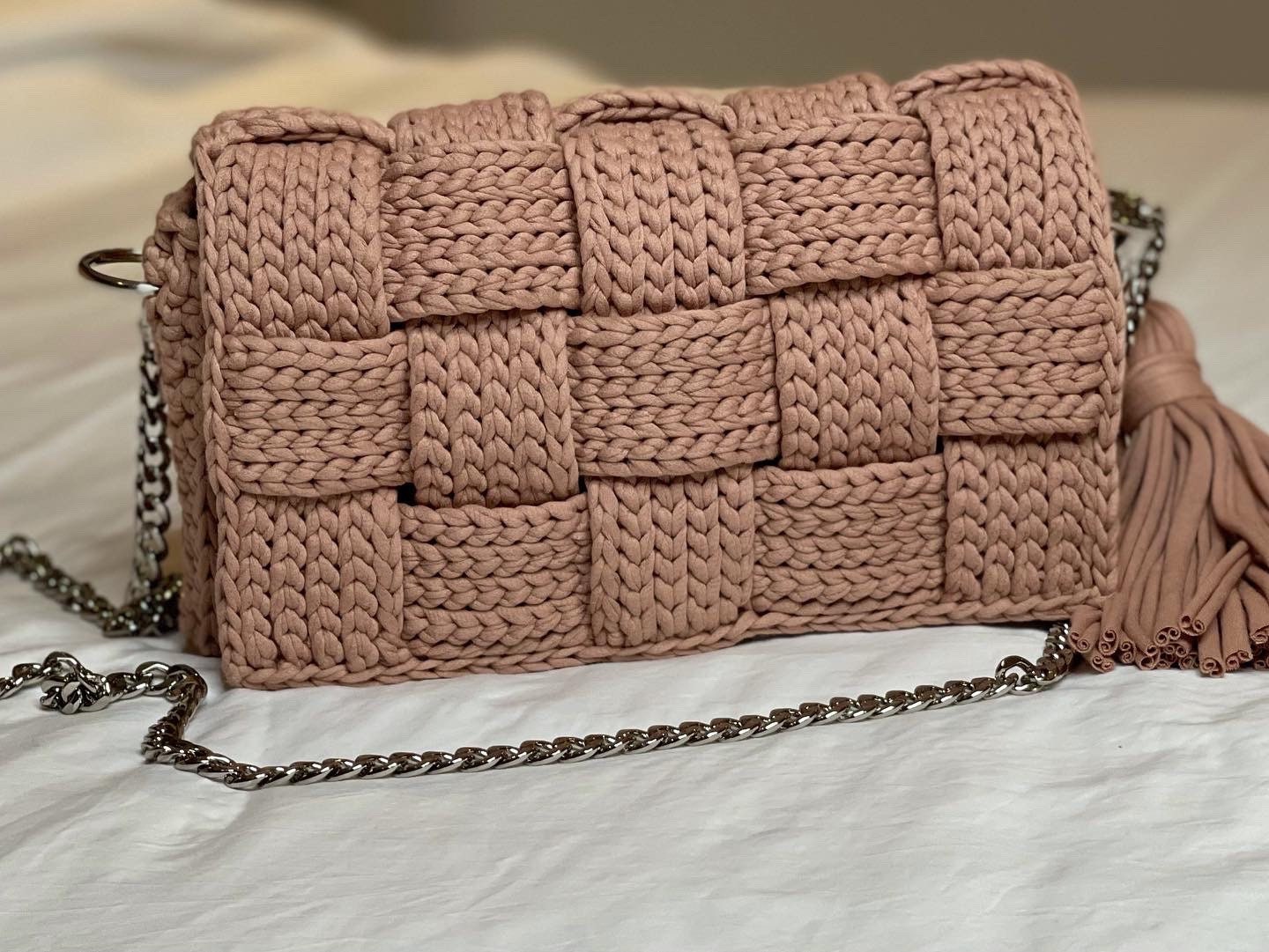 Handmade Cotton Woven Crossbody Bag with Tassel