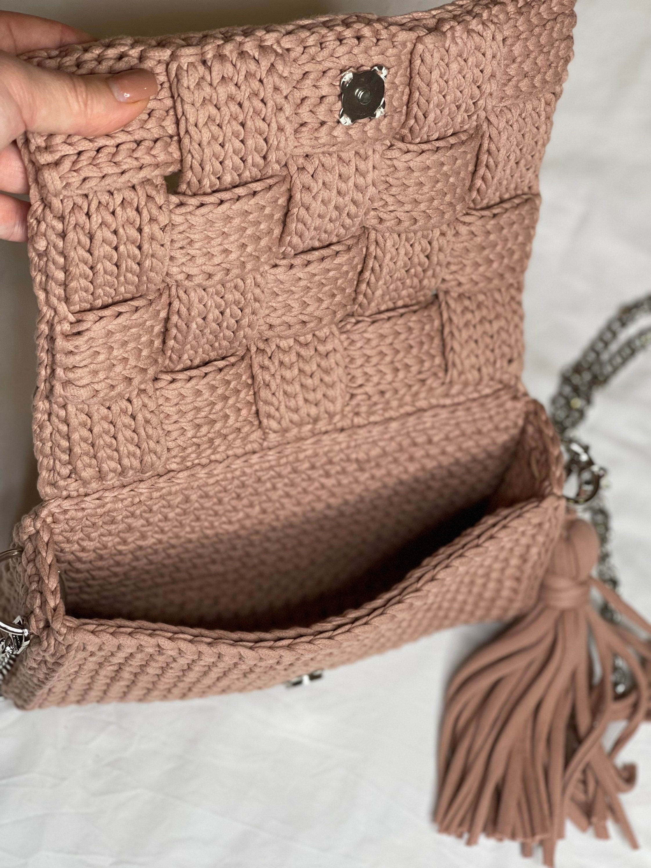 Handmade Cotton Woven Crossbody Bag with Tassel