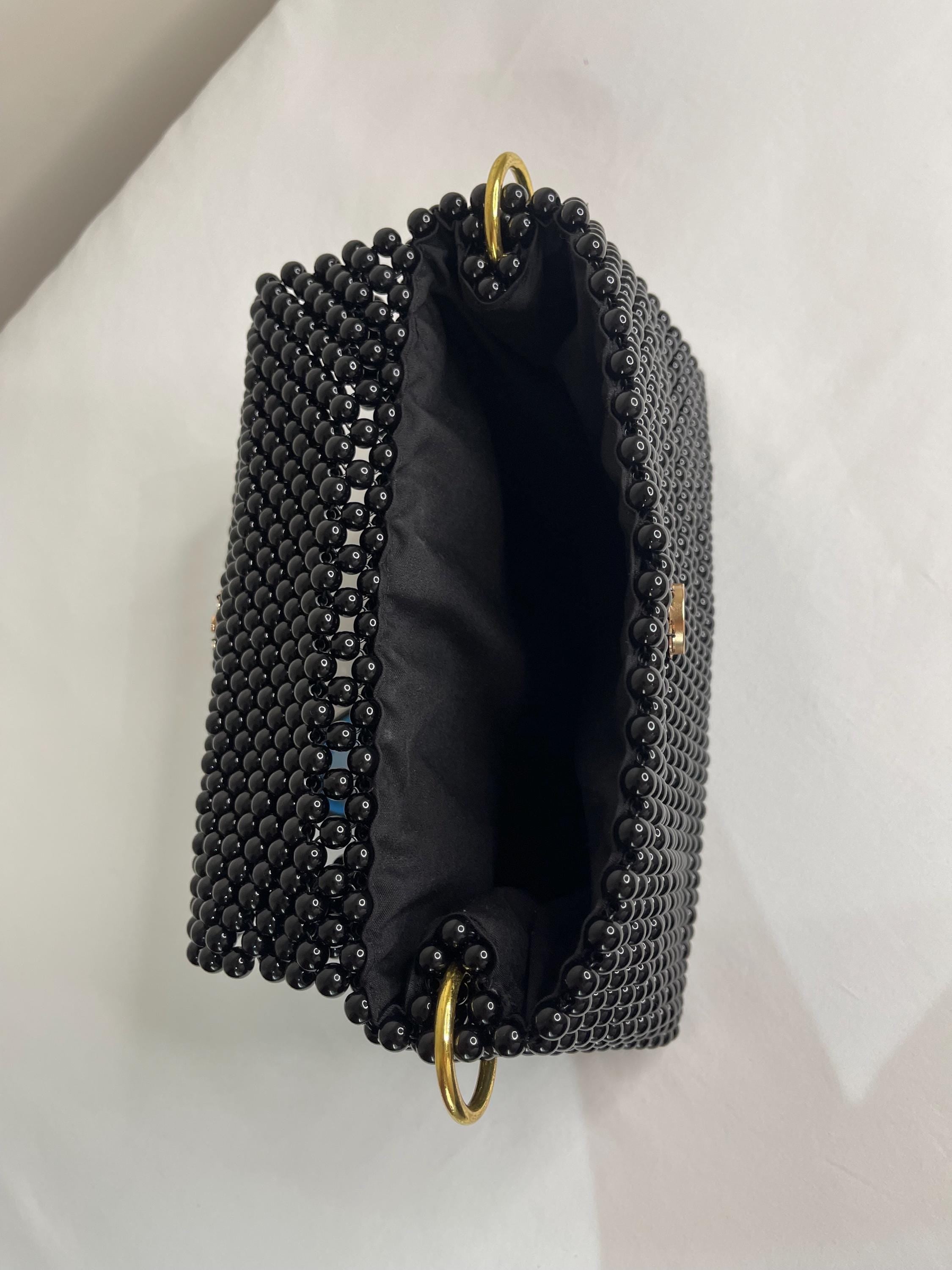 Handmade Beaded Handbag Black – Elegant Structured Evening & Day Bag