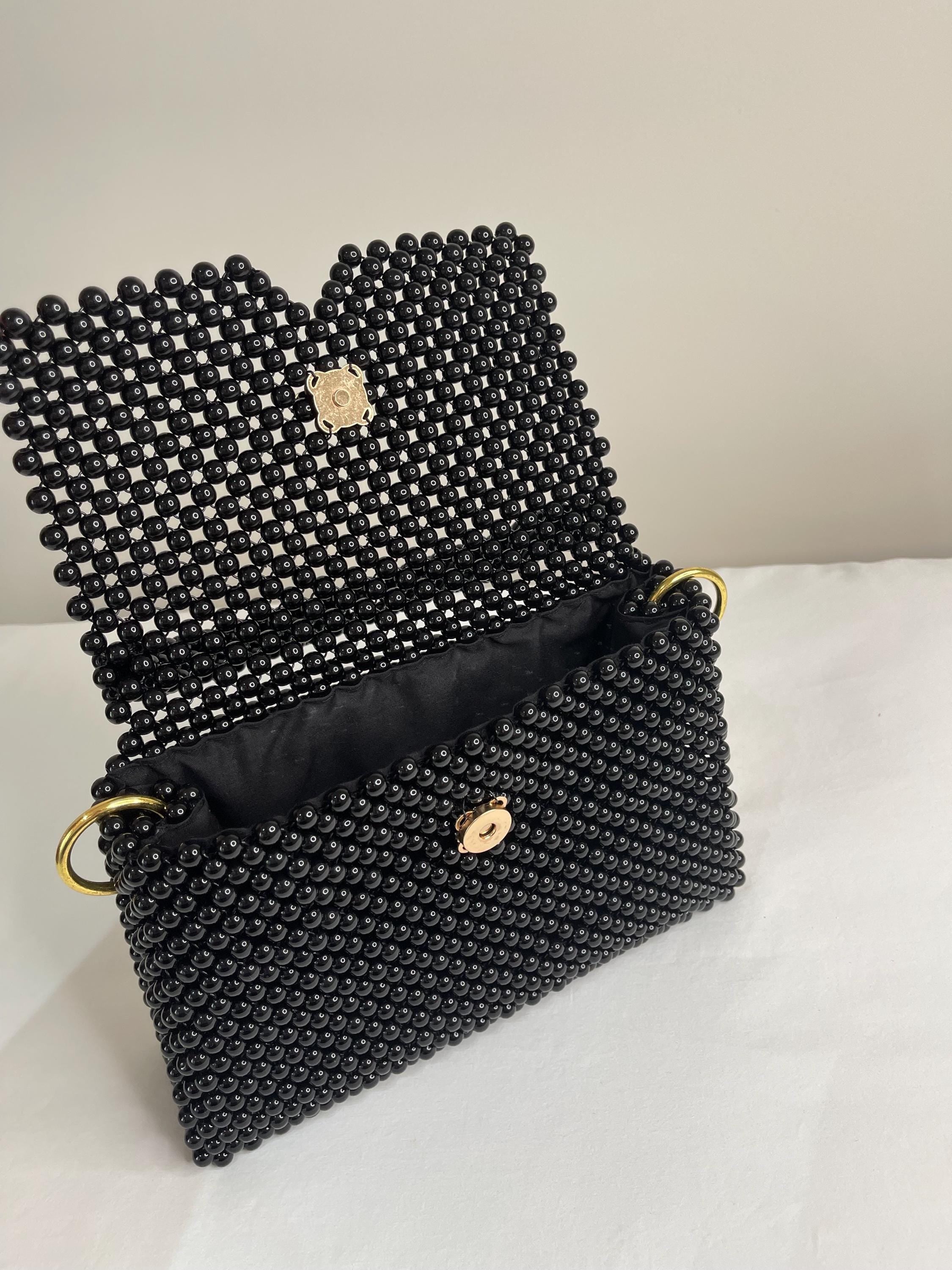 Handmade Beaded Handbag Black – Elegant Structured Evening & Day Bag