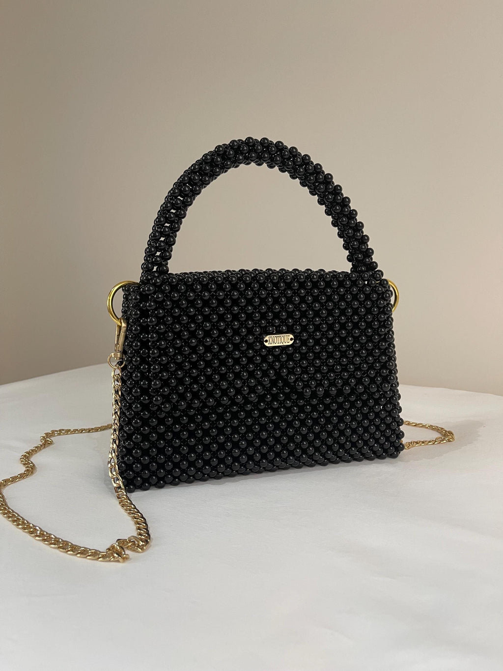 Handmade Beaded Handbag Black – Elegant Structured Evening & Day Bag