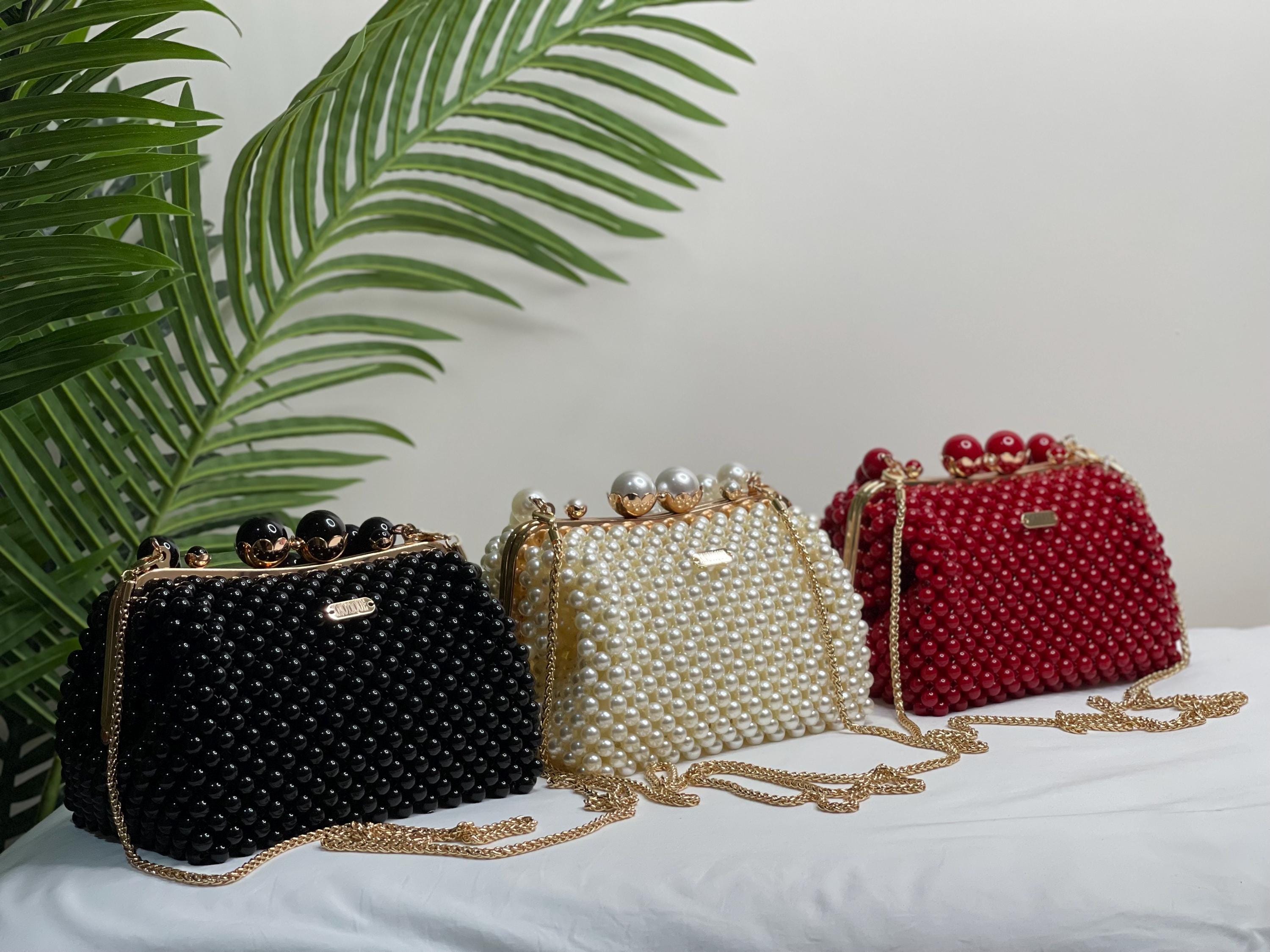 Handmade Black Beaded Evening Bag: Gold Chain Elegant Purse
