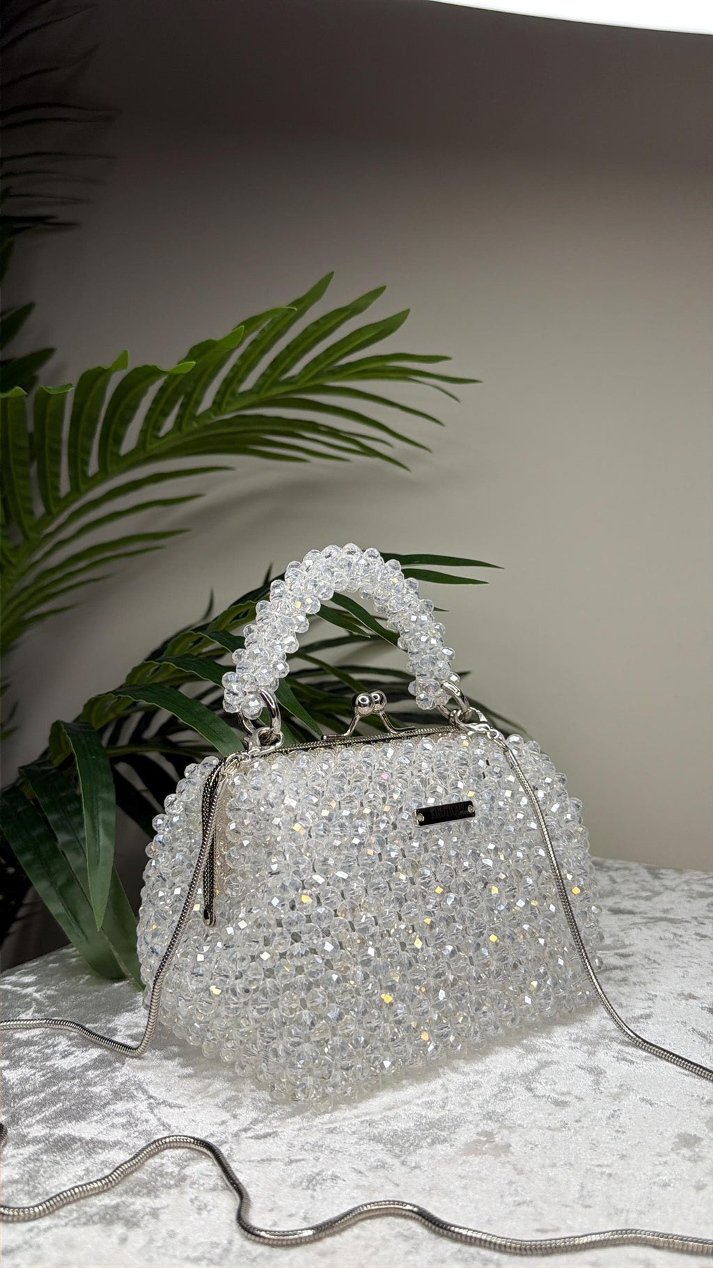 Handmade Crystal Beaded Evening Bag, Bridal Cocktail Purse with Chain
