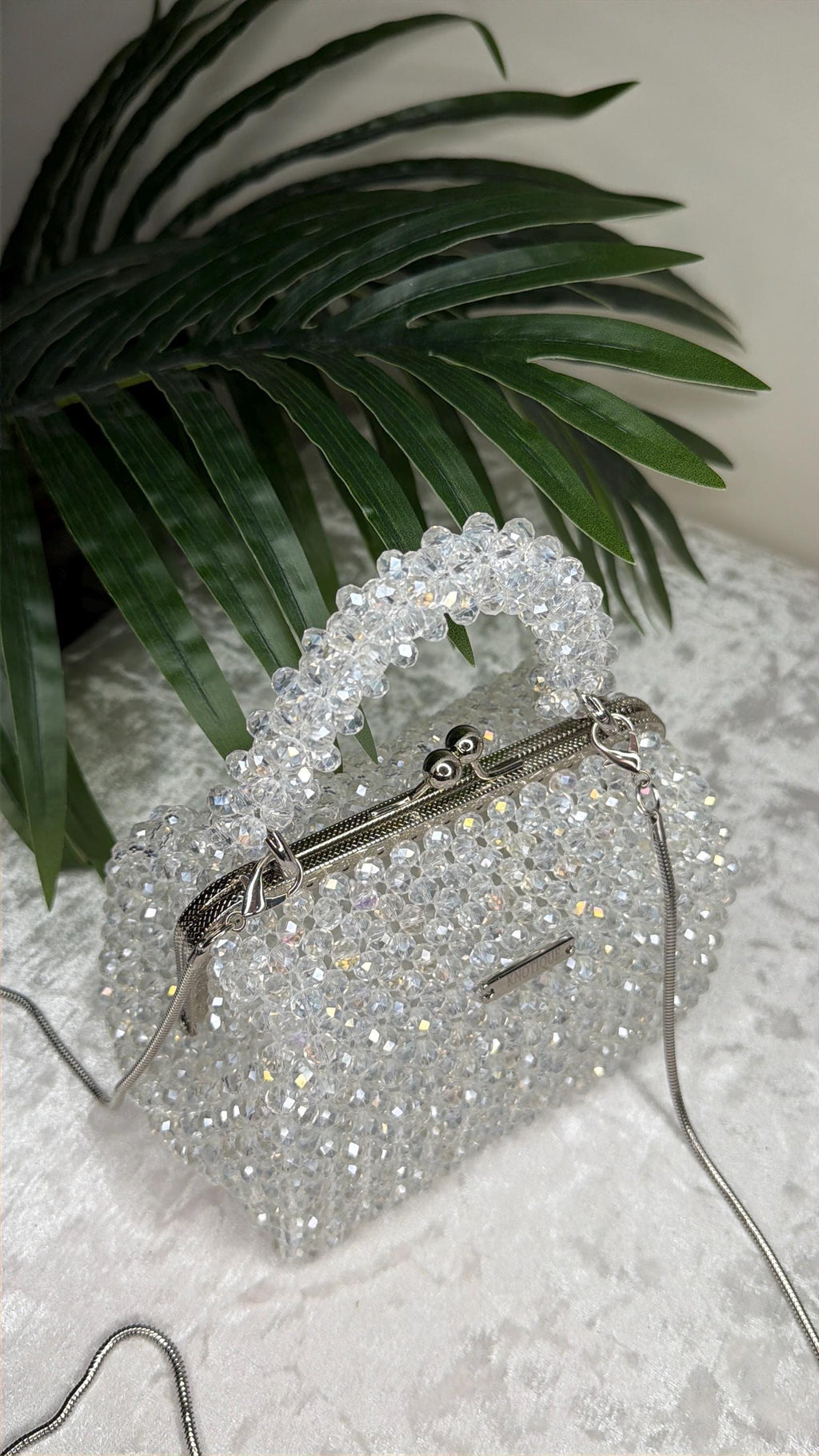 Handmade Crystal Beaded Evening Bag, Bridal Cocktail Purse with Chain