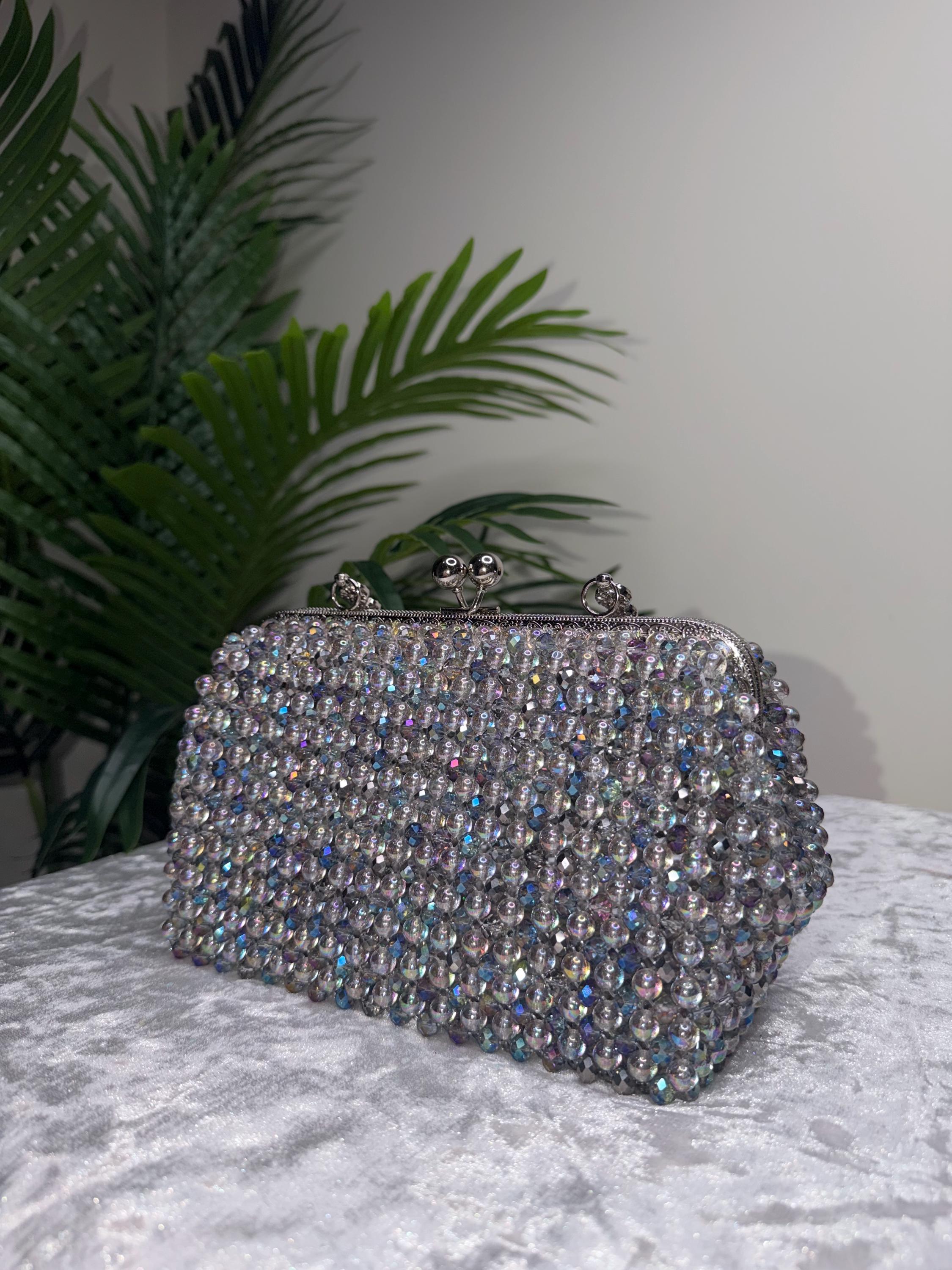 Handmade Iridescent Crystal Beaded Evening Bag, Wedding Cocktail Purse