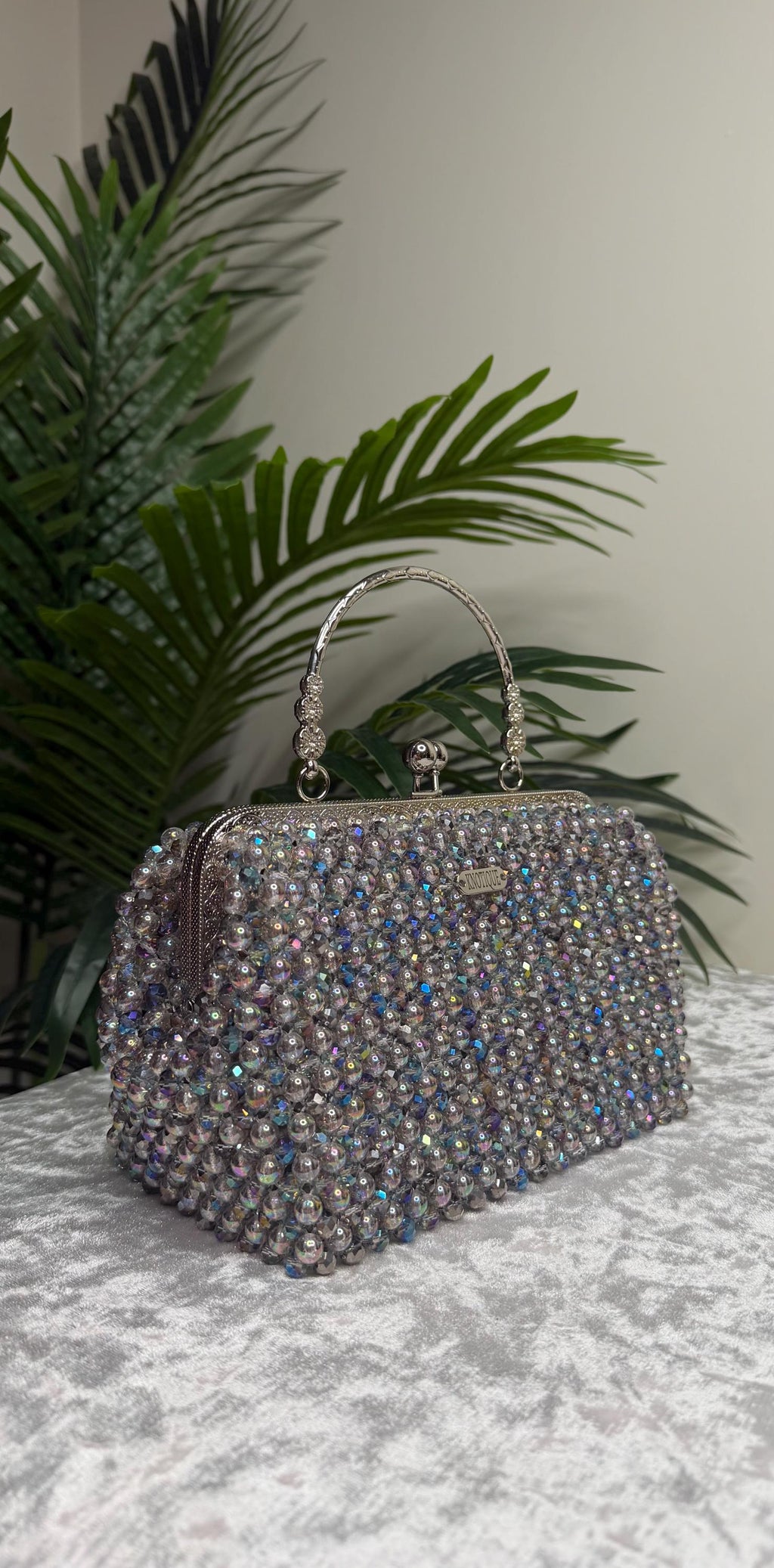 Handmade Iridescent Crystal Beaded Evening Bag, Wedding Cocktail Purse