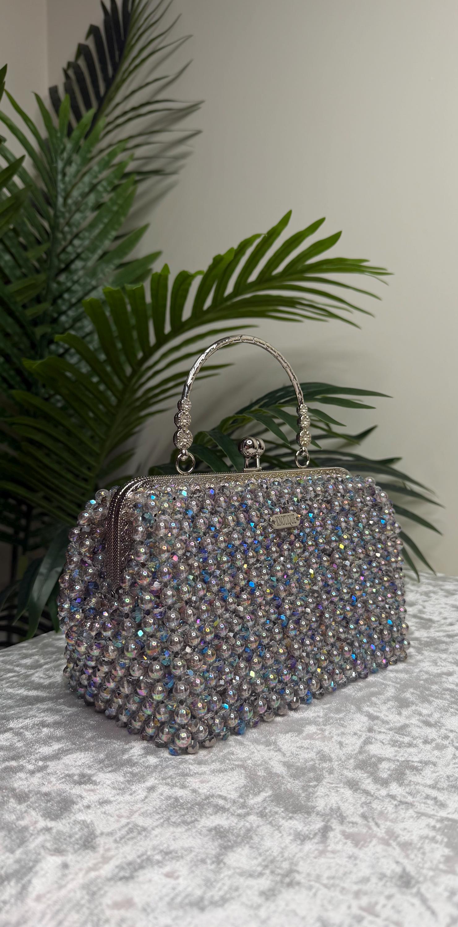 Handmade Iridescent Crystal Beaded Evening Bag, Wedding Cocktail Purse