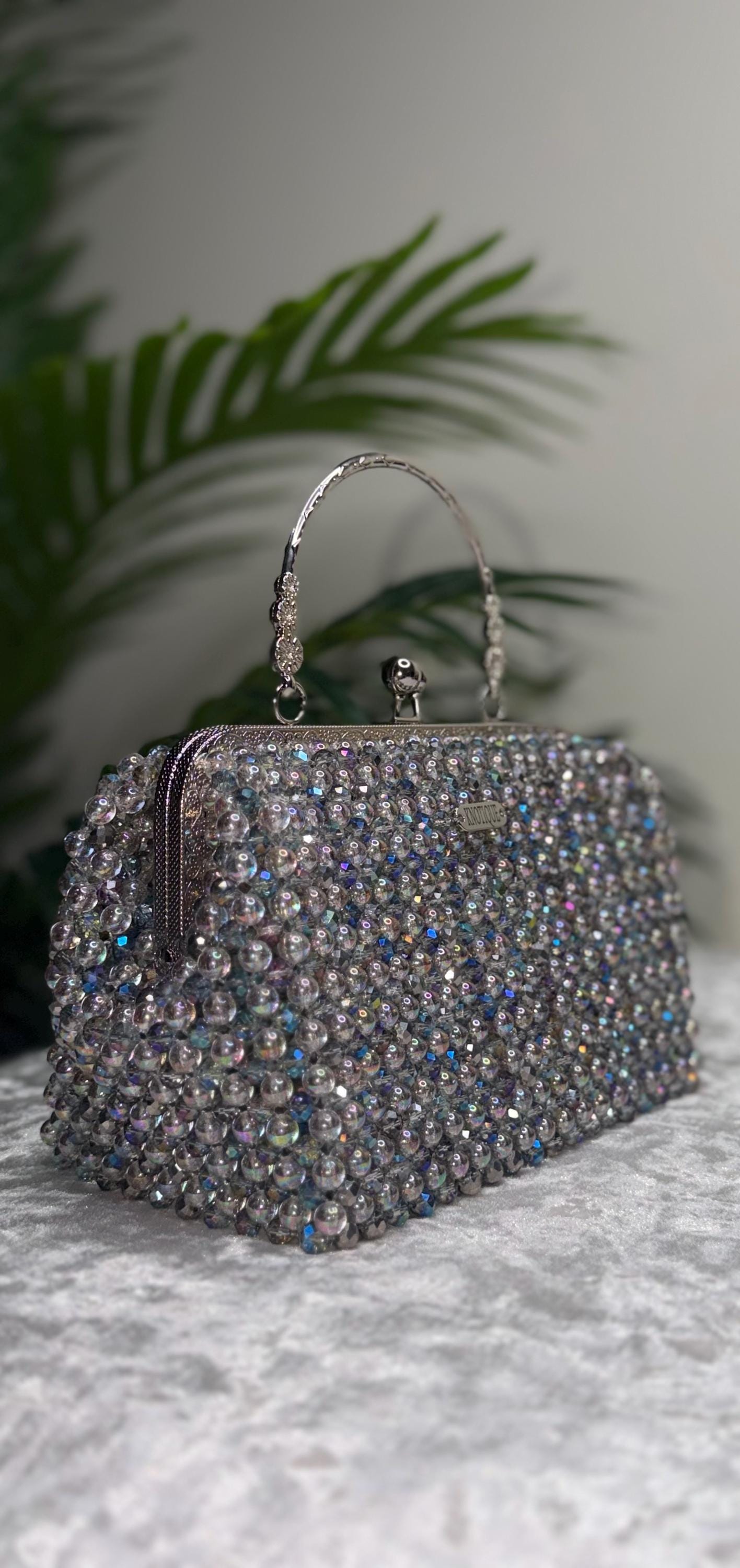 Handmade Iridescent Crystal Beaded Evening Bag, Wedding Cocktail Purse