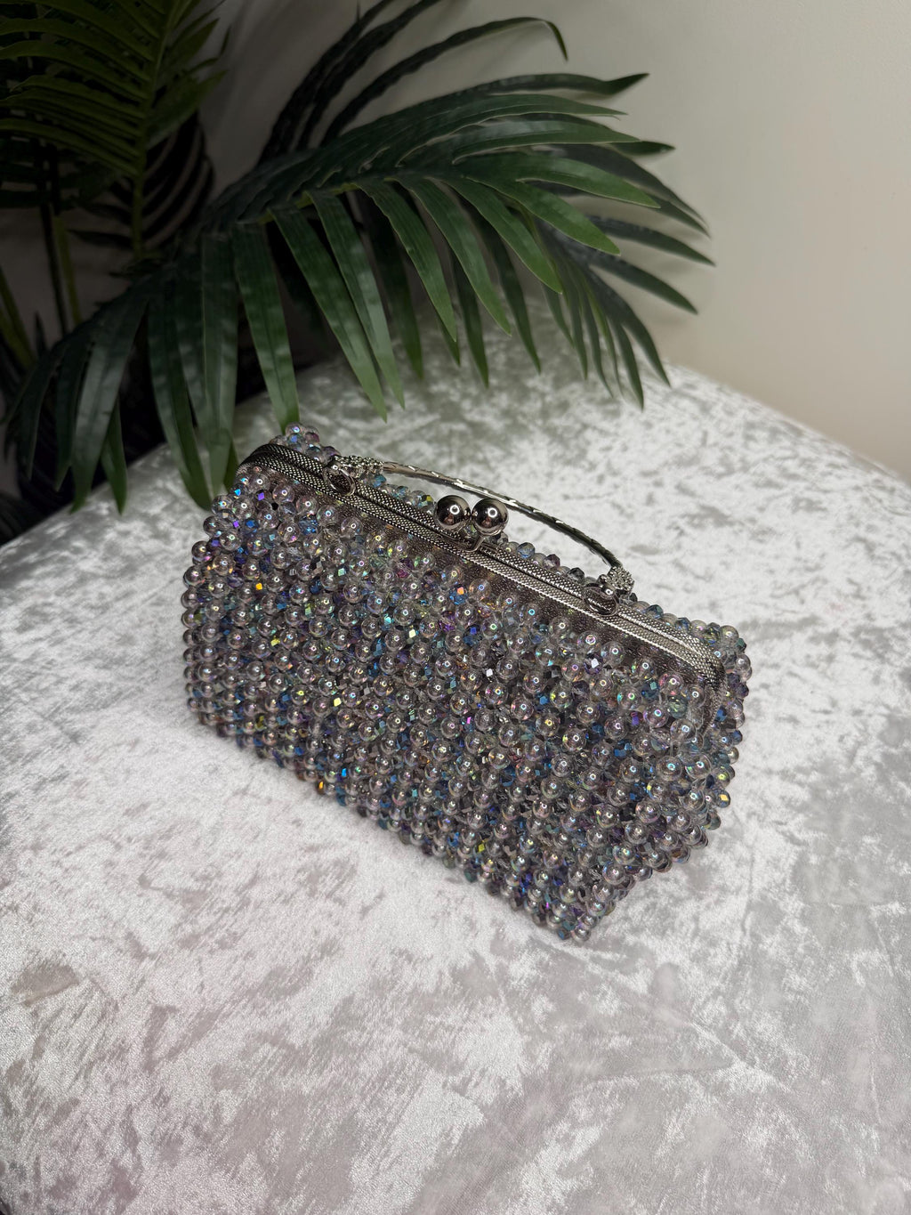 Handmade Iridescent Crystal Beaded Evening Bag, Wedding Cocktail Purse