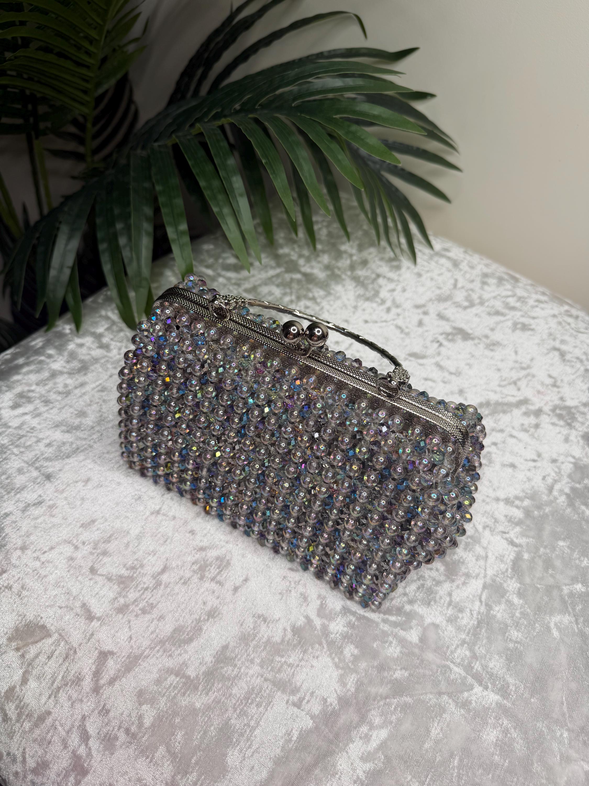 Handmade Iridescent Crystal Beaded Evening Bag, Wedding Cocktail Purse