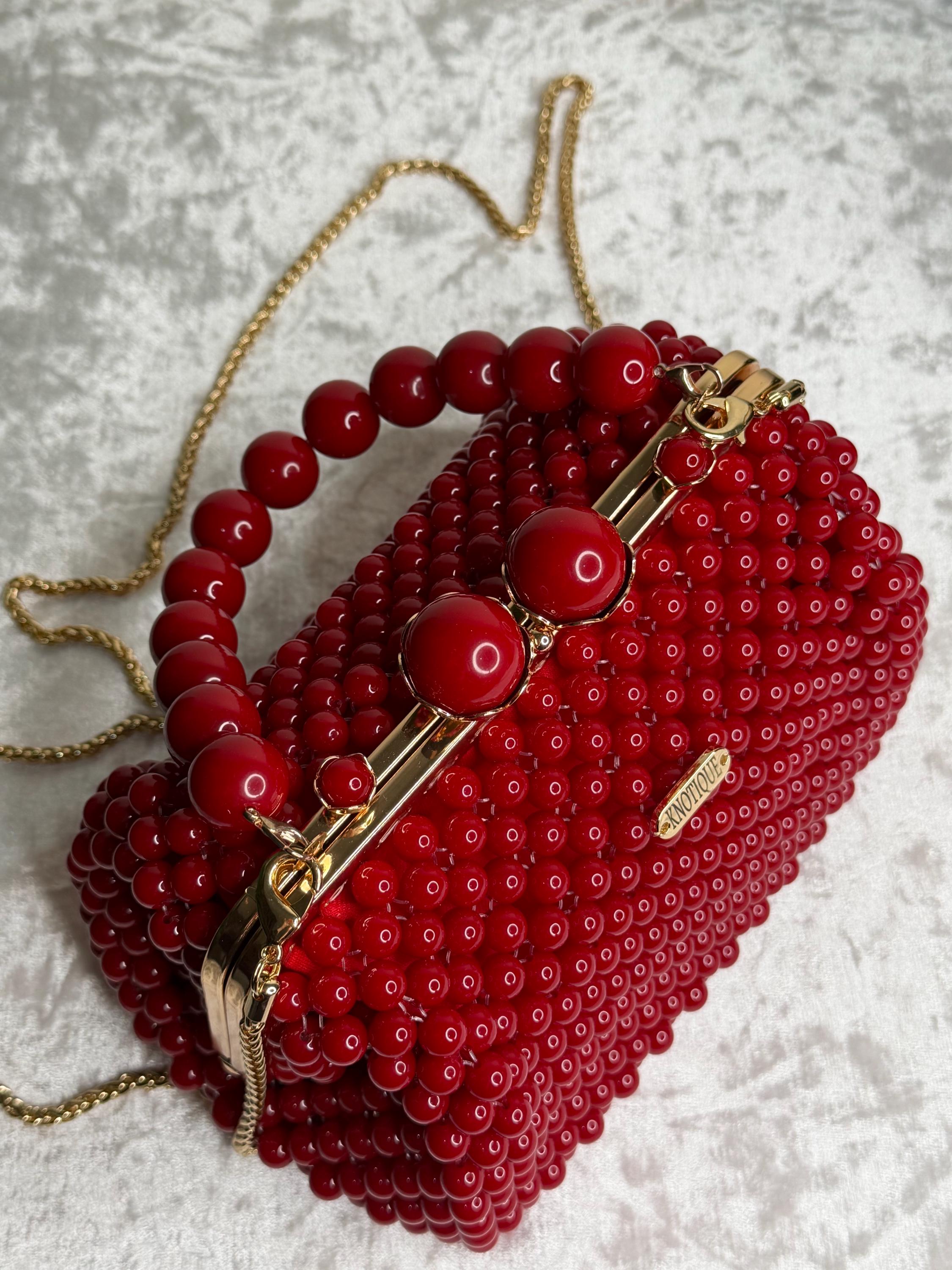 Handmade Burgundy Beaded Evening Bag, Acrylic Top Handle Clutch, Formal Party Purse