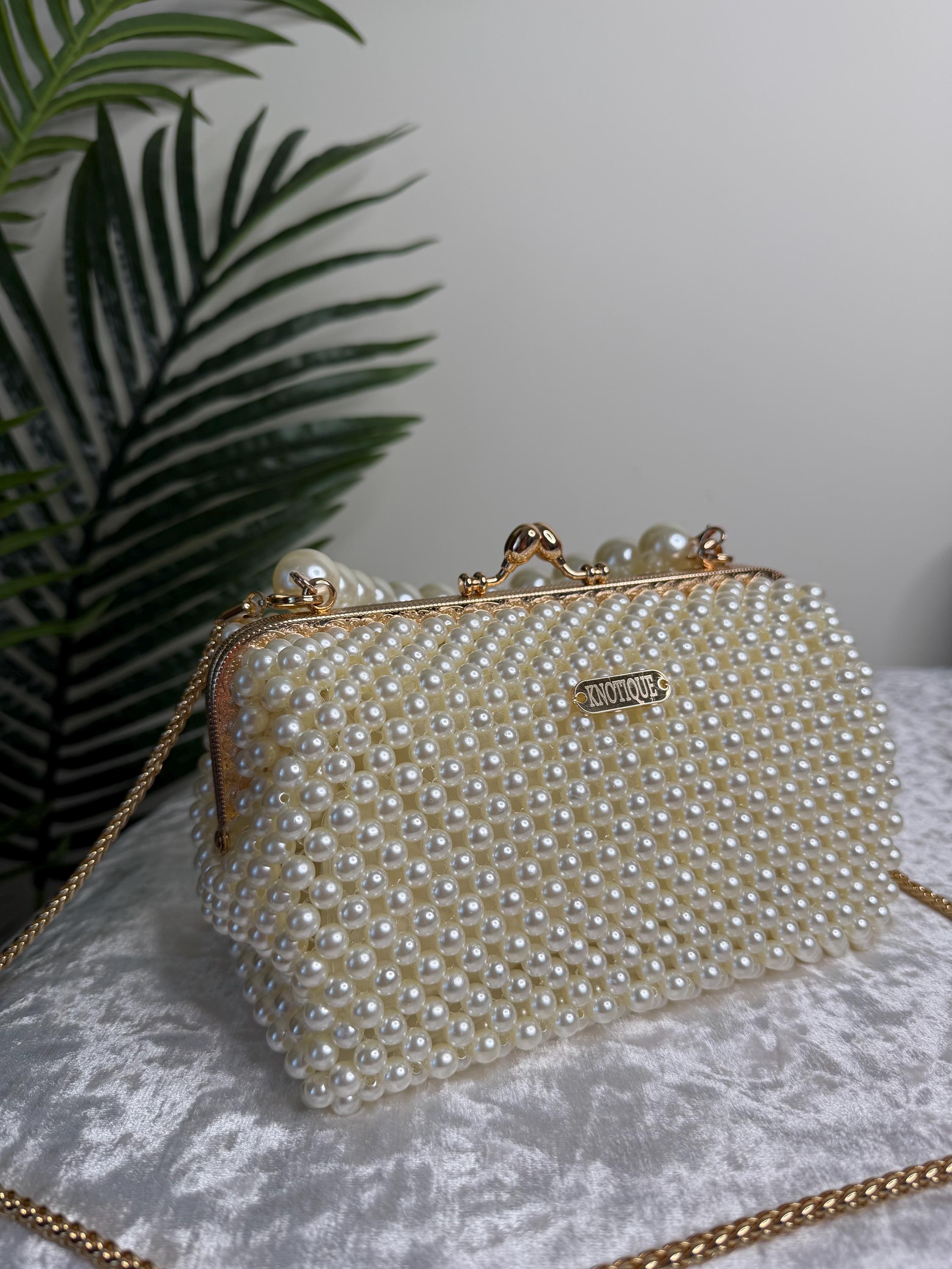 Luxury Pearl Beaded Clutch Bag, Handmade Ivory Evening Bag, Bridal Purse with Pearl Handle, Elegant Wedding Bag, Gift for Her