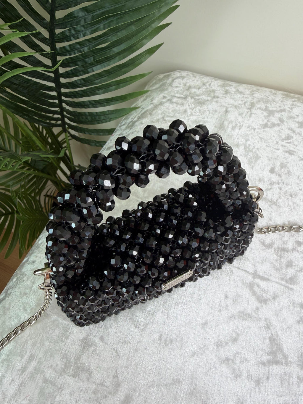 Black Beaded Mini Bag, Handmade Crystal Evening Bag, Luxury Clutch with Chain, Elegant Small Purse, Wedding Party Bag, Gift for Her