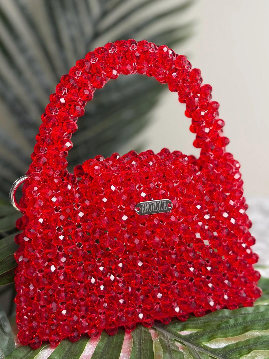 Handmade Beaded Mini Bag Red – Evening Crossbody Bag with Chain Strap