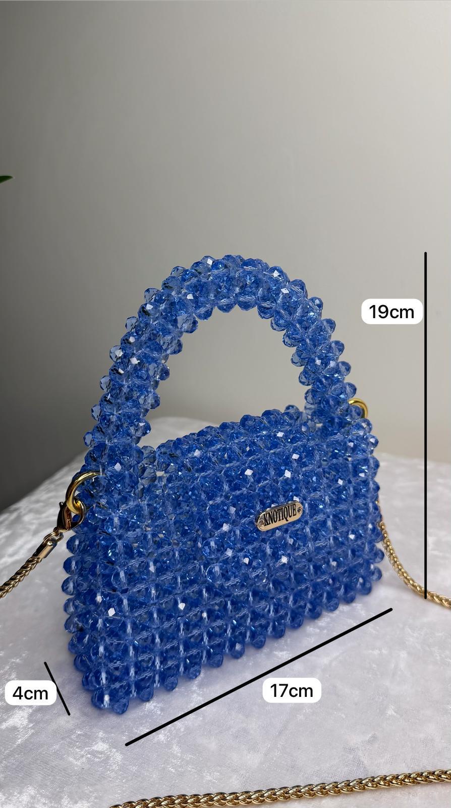 Handmade Beaded Bag Blue, Crystal Bead Purse, Mini Evening Bag, Luxury Statement Handbag, Wedding Guest Bag, Gift for Her