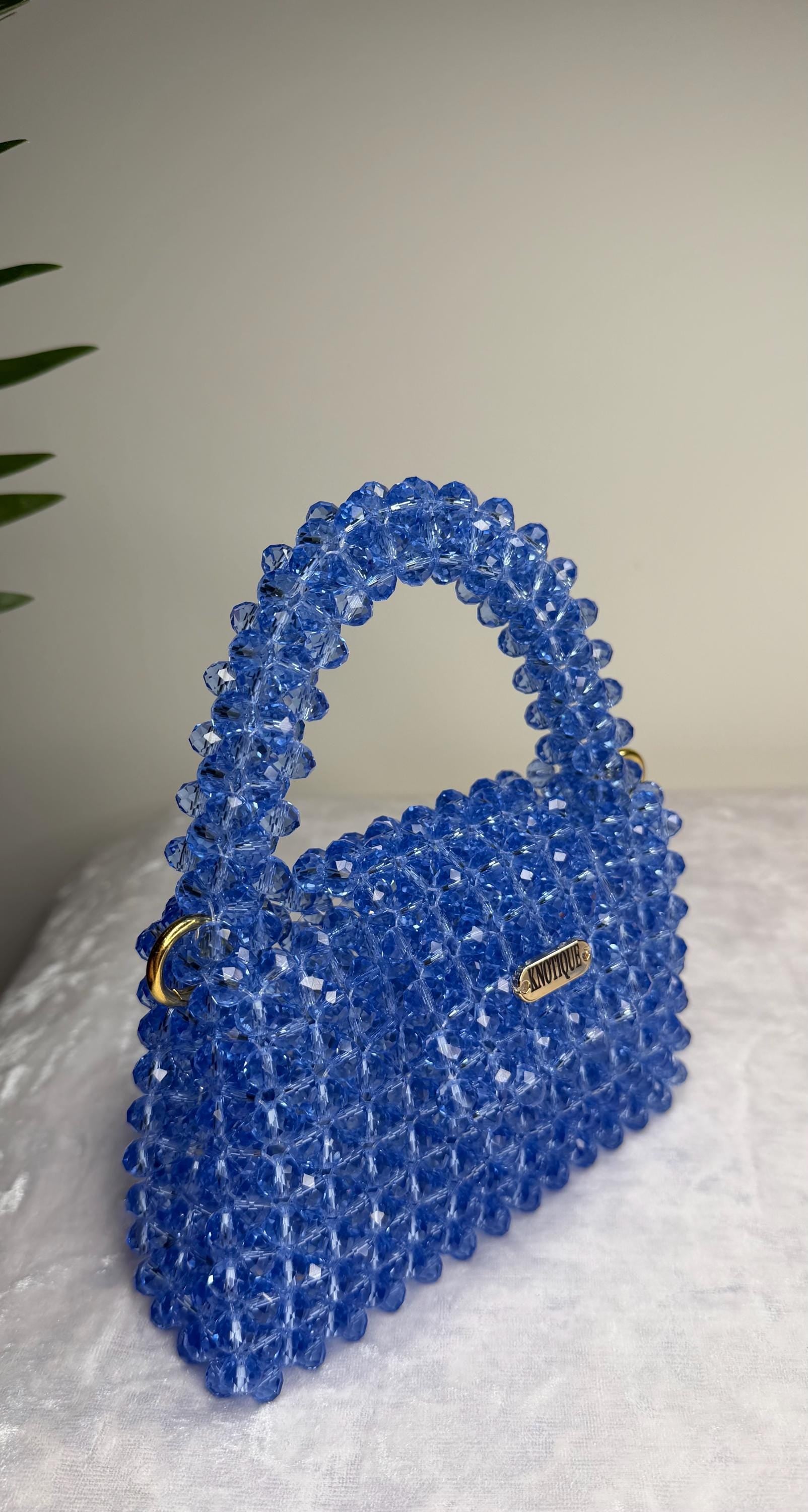 Handmade Beaded Bag Blue, Crystal Bead Purse, Mini Evening Bag, Luxury Statement Handbag, Wedding Guest Bag, Gift for Her