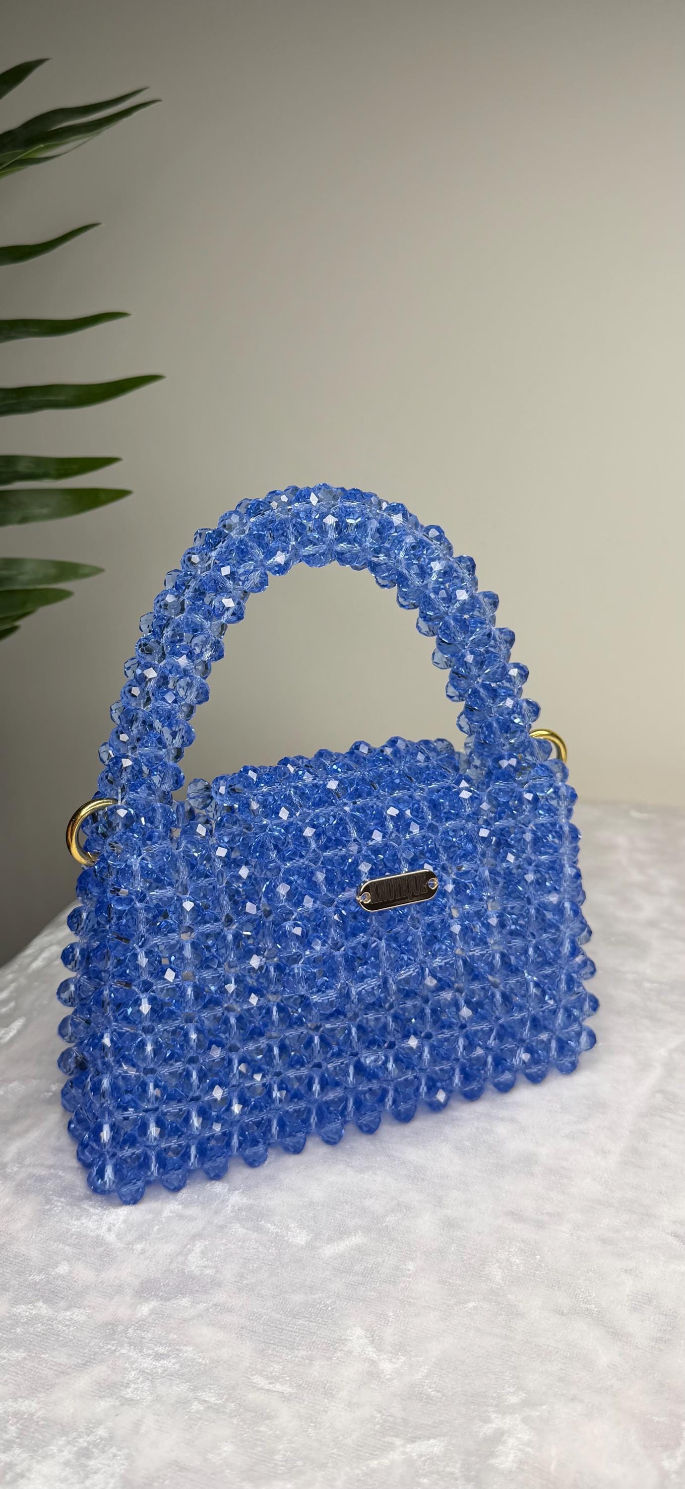 Handmade Beaded Bag Blue, Crystal Bead Purse, Mini Evening Bag, Luxury Statement Handbag, Wedding Guest Bag, Gift for Her