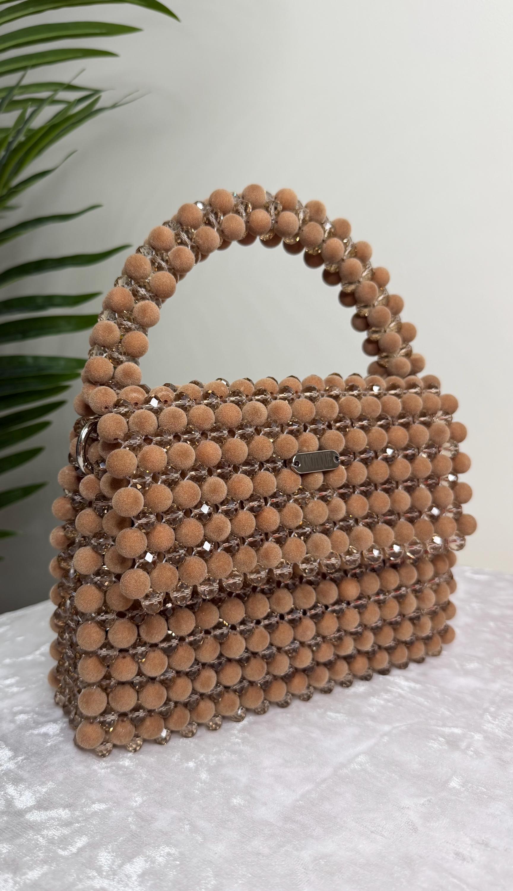 Luxury Crystal & Velvet Beaded Bag, Handmade Statement Handbag, Elegant Evening Purse, Unique Textured Bag, Gift for Her