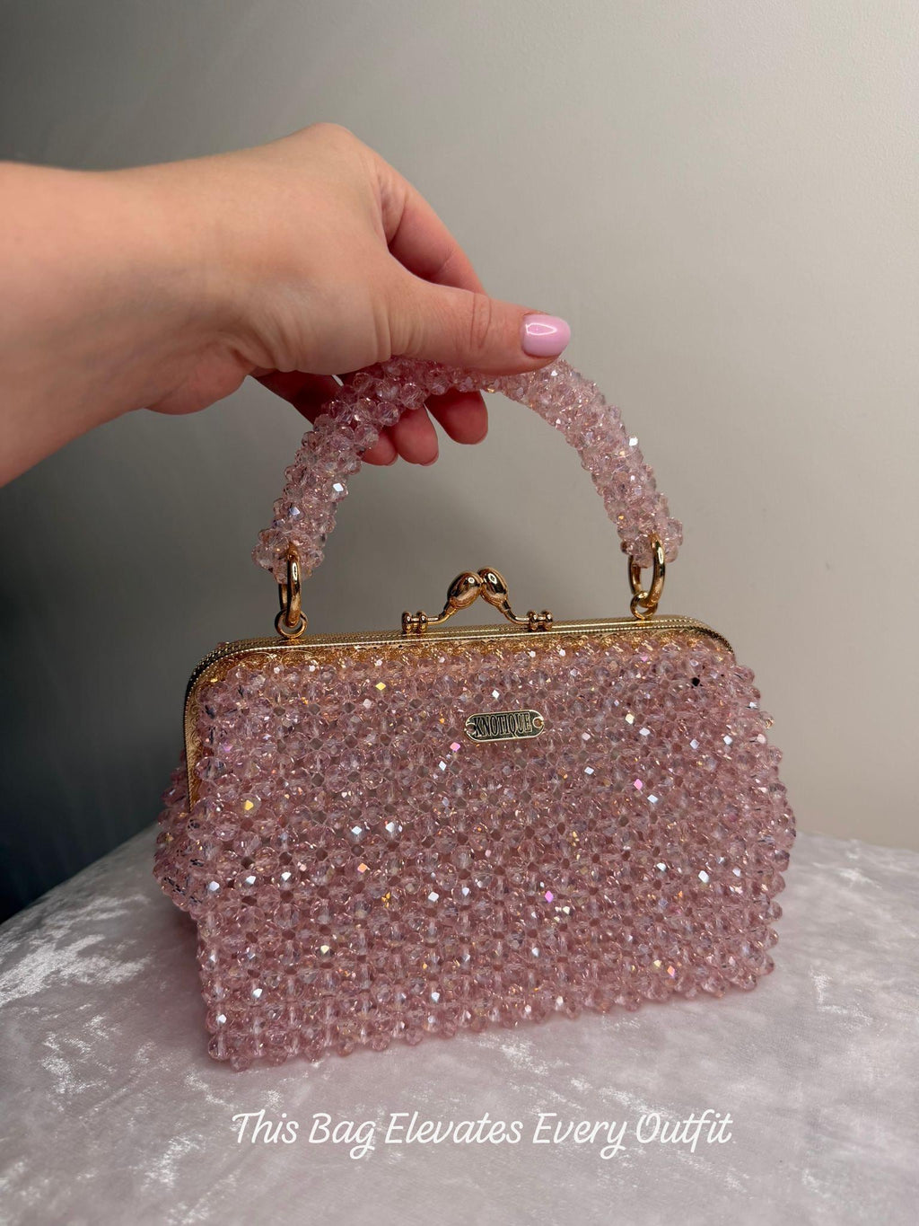 Pink Beaded Bag, Crystal Clutch Purse, Handmade Evening Bag, Bridal Pink Handbag, Sparkly Mini Bag, Wedding Guest Purse, KNOTIQUE