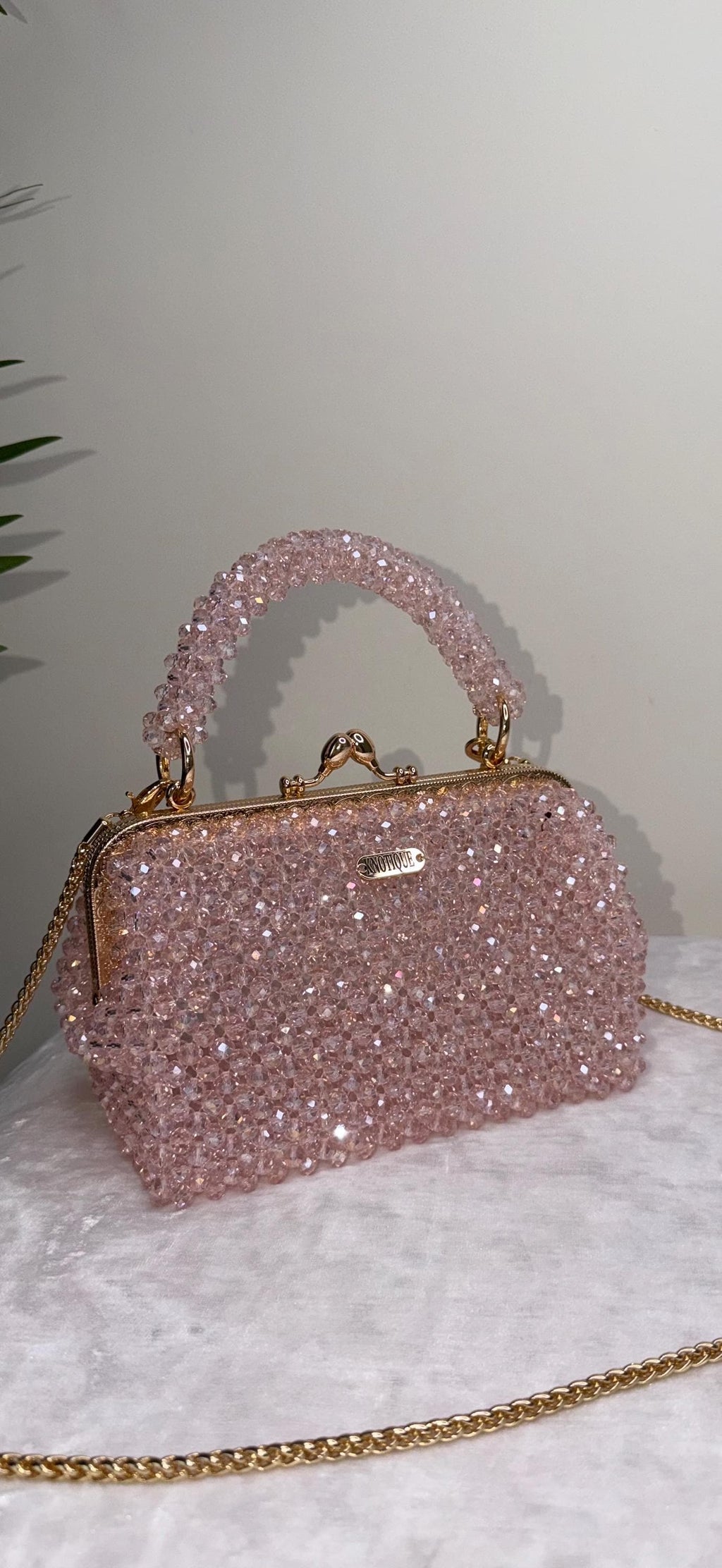 Pink Beaded Bag, Crystal Clutch Purse, Handmade Evening Bag, Bridal Pink Handbag, Sparkly Mini Bag, Wedding Guest Purse, KNOTIQUE
