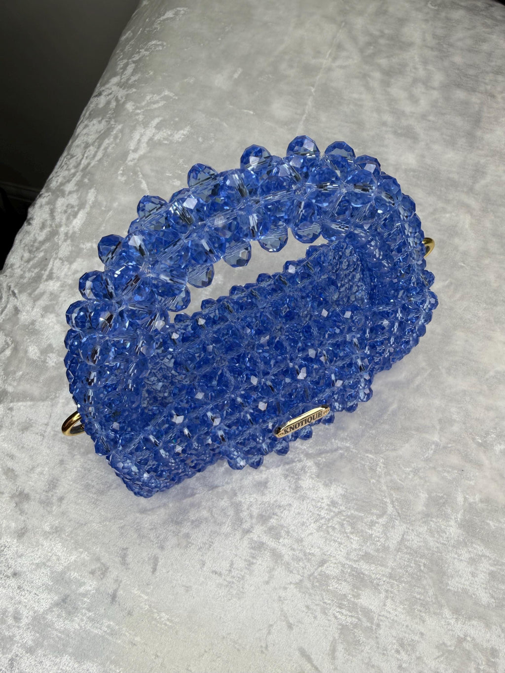 Handmade Beaded Bag Blue, Crystal Bead Purse, Mini Evening Bag, Luxury Statement Handbag, Wedding Guest Bag, Gift for Her