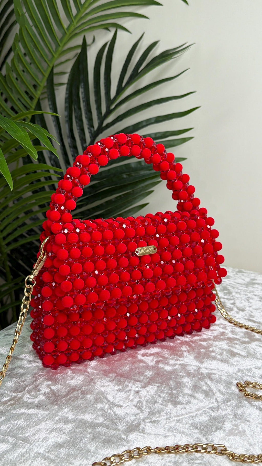 Luxury Red Crystal & Velvet Beaded Bag, Handmade Statement Handbag, Elegant Evening Purse, Bold Designer Style Bag, Gift for Her