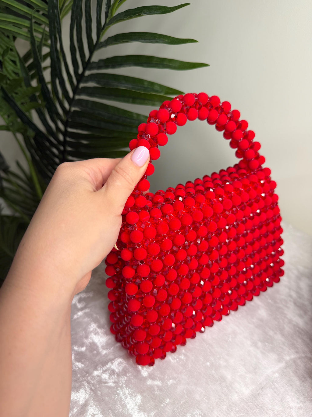 Luxury Red Crystal & Velvet Beaded Bag, Handmade Statement Handbag, Elegant Evening Purse, Bold Designer Style Bag, Gift for Her