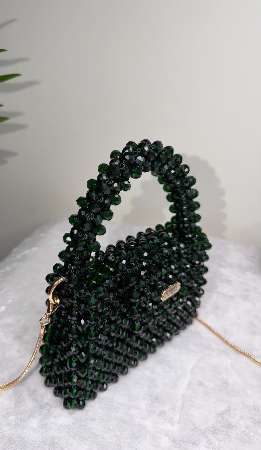 Emerald Green Beaded Bag, Handmade Crystal Purse, Luxury Mini Evening Bag, Sparkly Bridal Clutch, Elegant Shoulder Bag