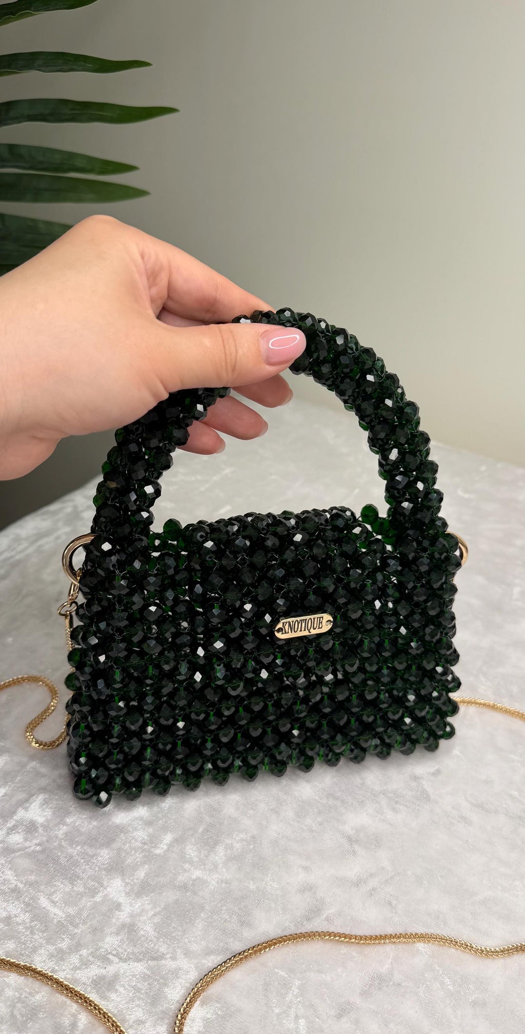 Emerald Green Beaded Bag, Handmade Crystal Purse, Luxury Mini Evening Bag, Sparkly Bridal Clutch, Elegant Shoulder Bag