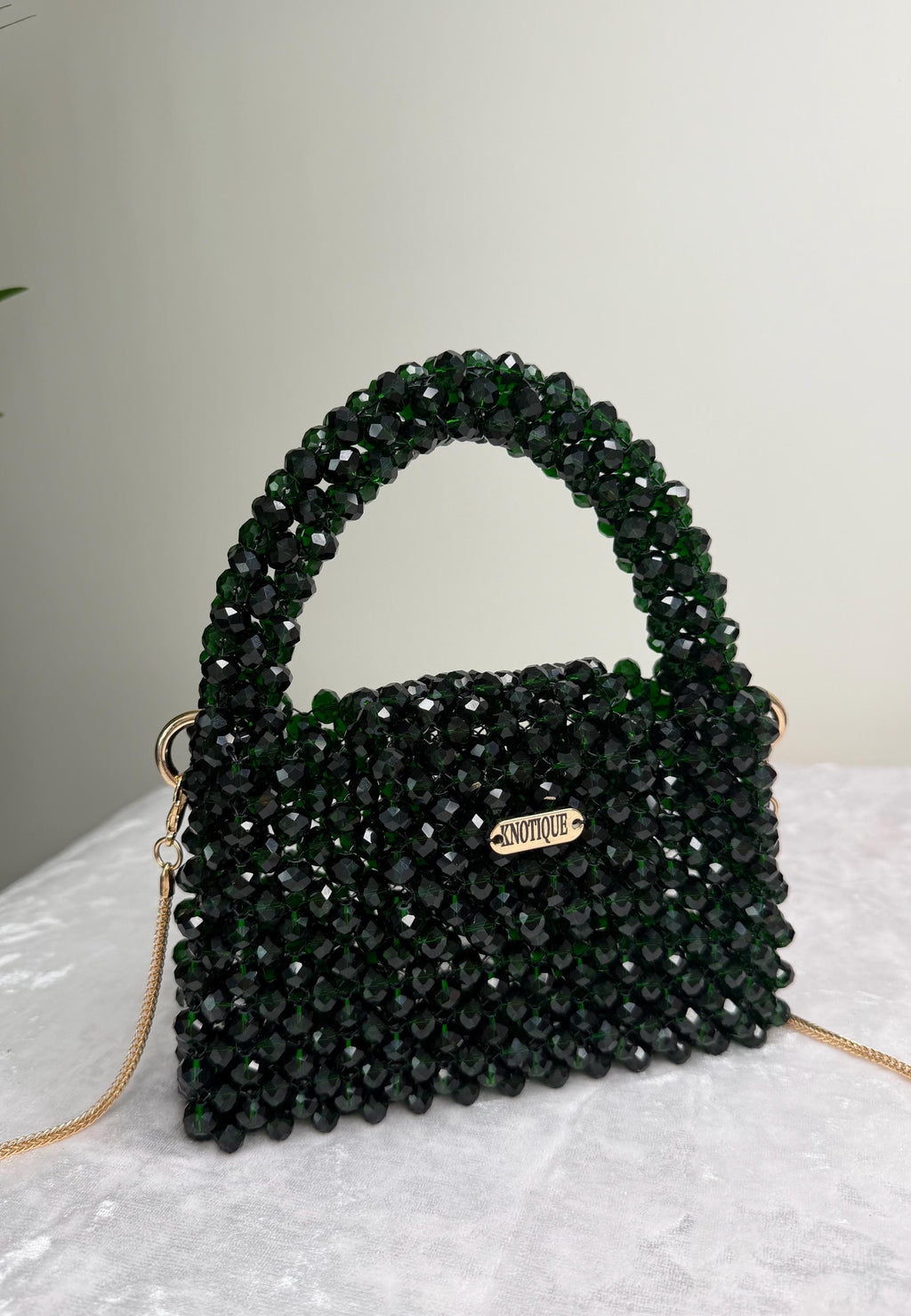 Emerald Green Beaded Bag, Handmade Crystal Purse, Luxury Mini Evening Bag, Sparkly Bridal Clutch, Elegant Shoulder Bag