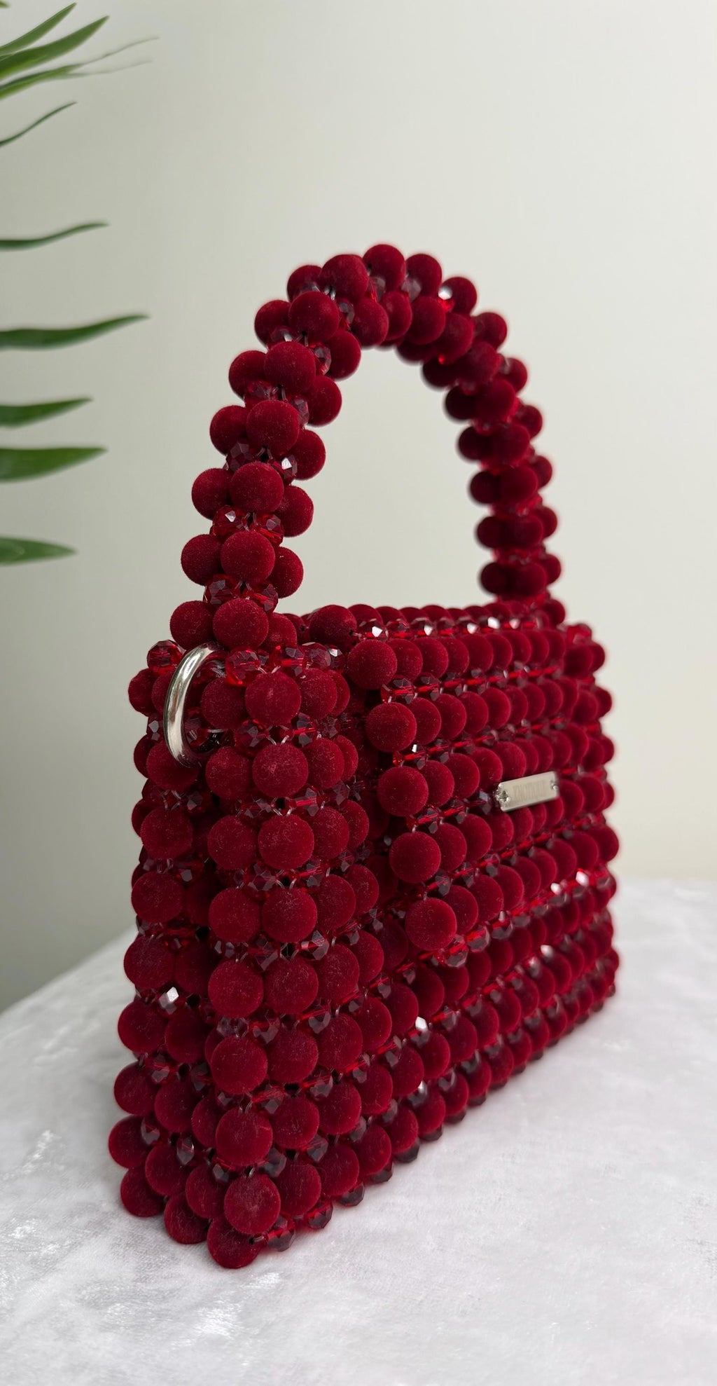 Burgundy Beaded Bag, Handmade Velvet Bead Purse, Luxury Statement Mini Bag, Evening Bag, Bridal Clutch, Gift for Her