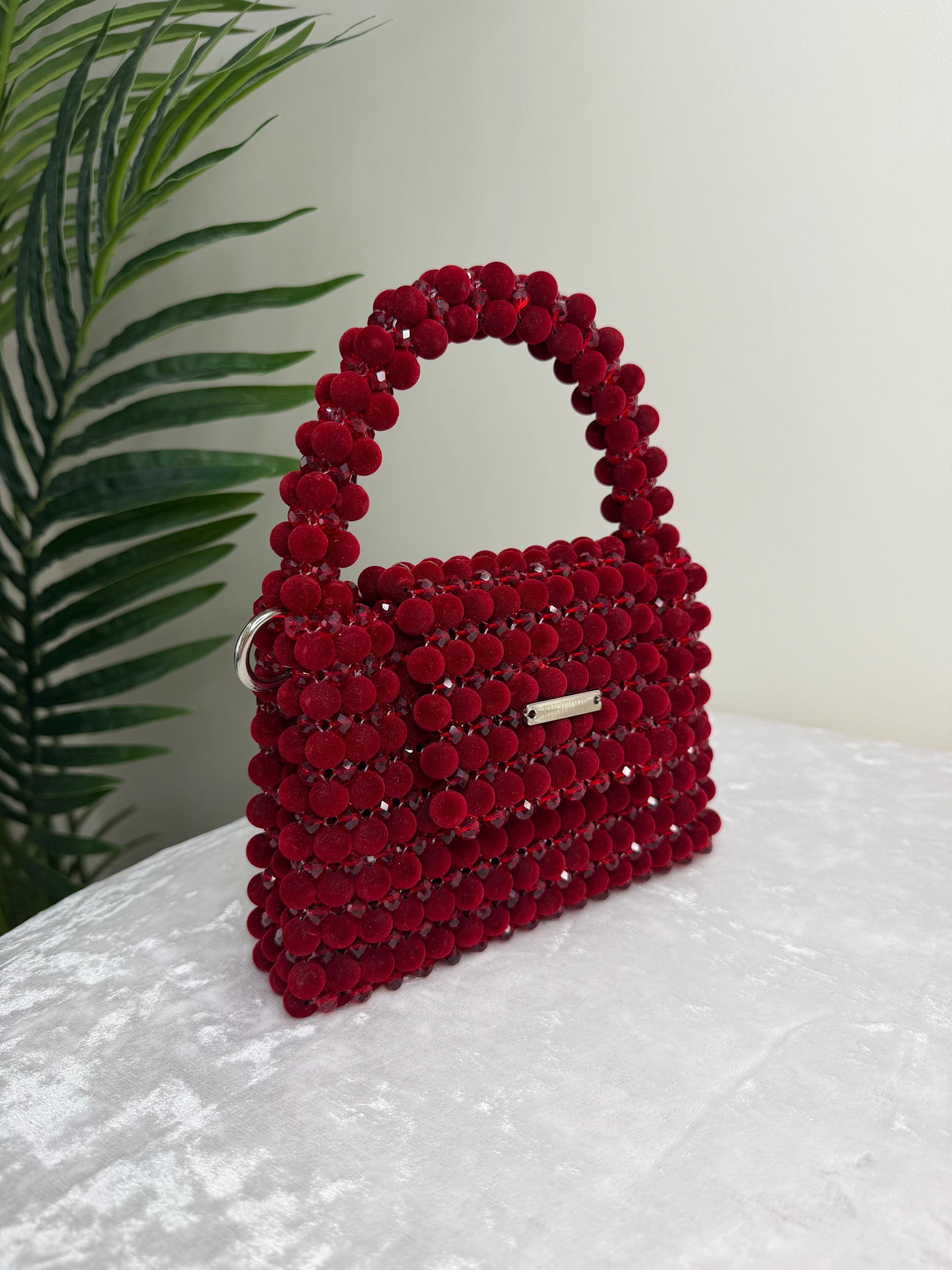 Burgundy Beaded Bag, Handmade Velvet Bead Purse, Luxury Statement Mini Bag, Evening Bag, Bridal Clutch, Gift for Her
