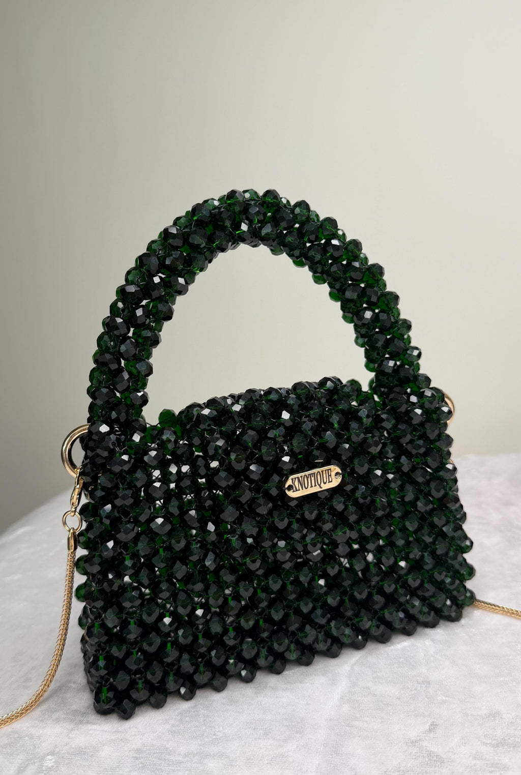 Emerald Green Beaded Bag, Handmade Crystal Purse, Luxury Mini Evening Bag, Sparkly Bridal Clutch, Elegant Shoulder Bag