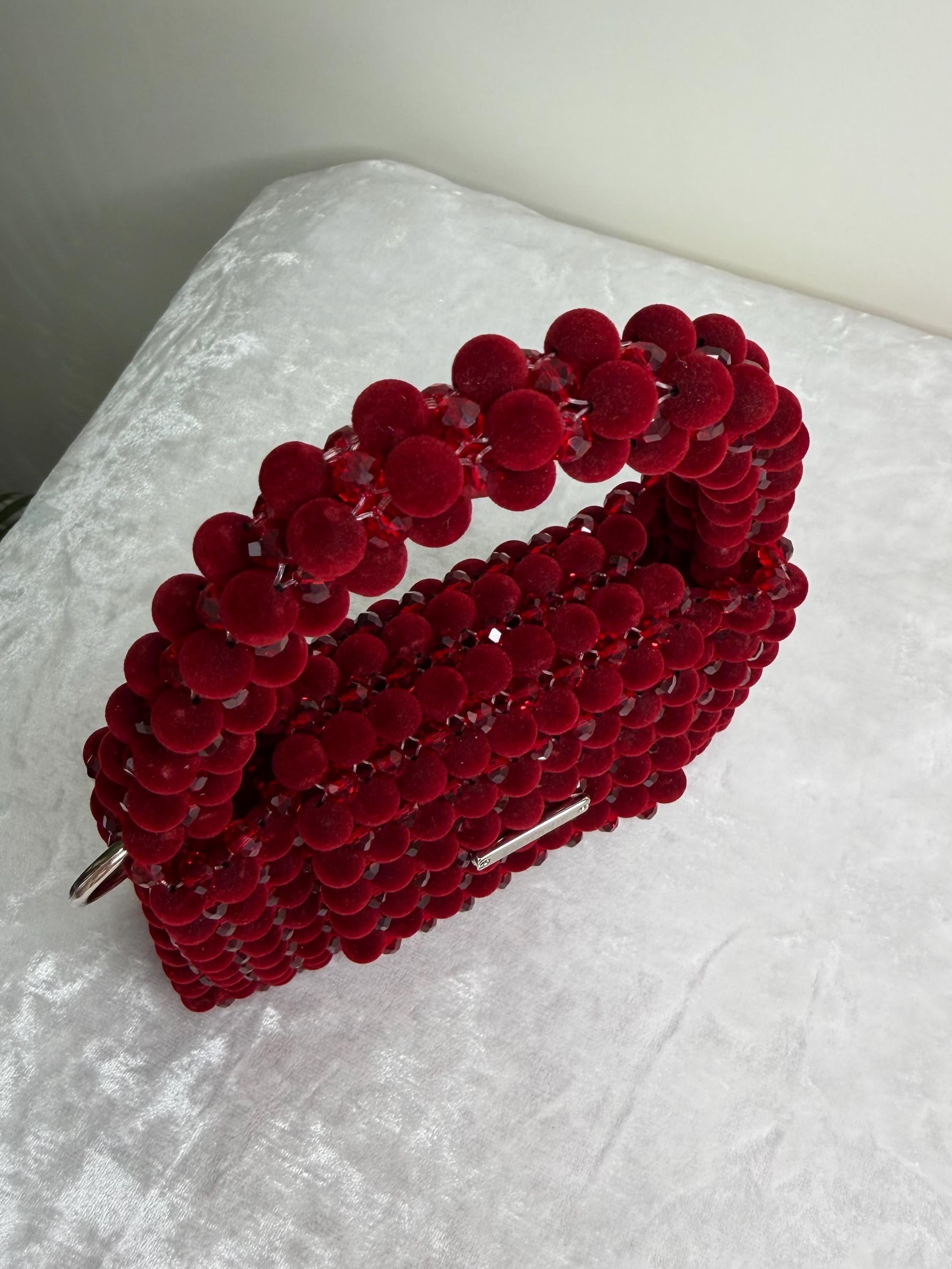 Burgundy Beaded Bag, Handmade Velvet Bead Purse, Luxury Statement Mini Bag, Evening Bag, Bridal Clutch, Gift for Her