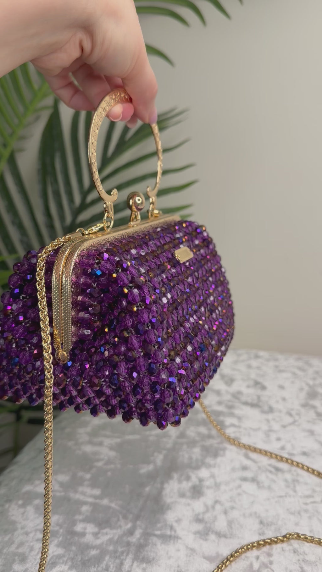Handmade Iridescent Crystal Beaded Evening Bag, Wedding Cocktail Purse