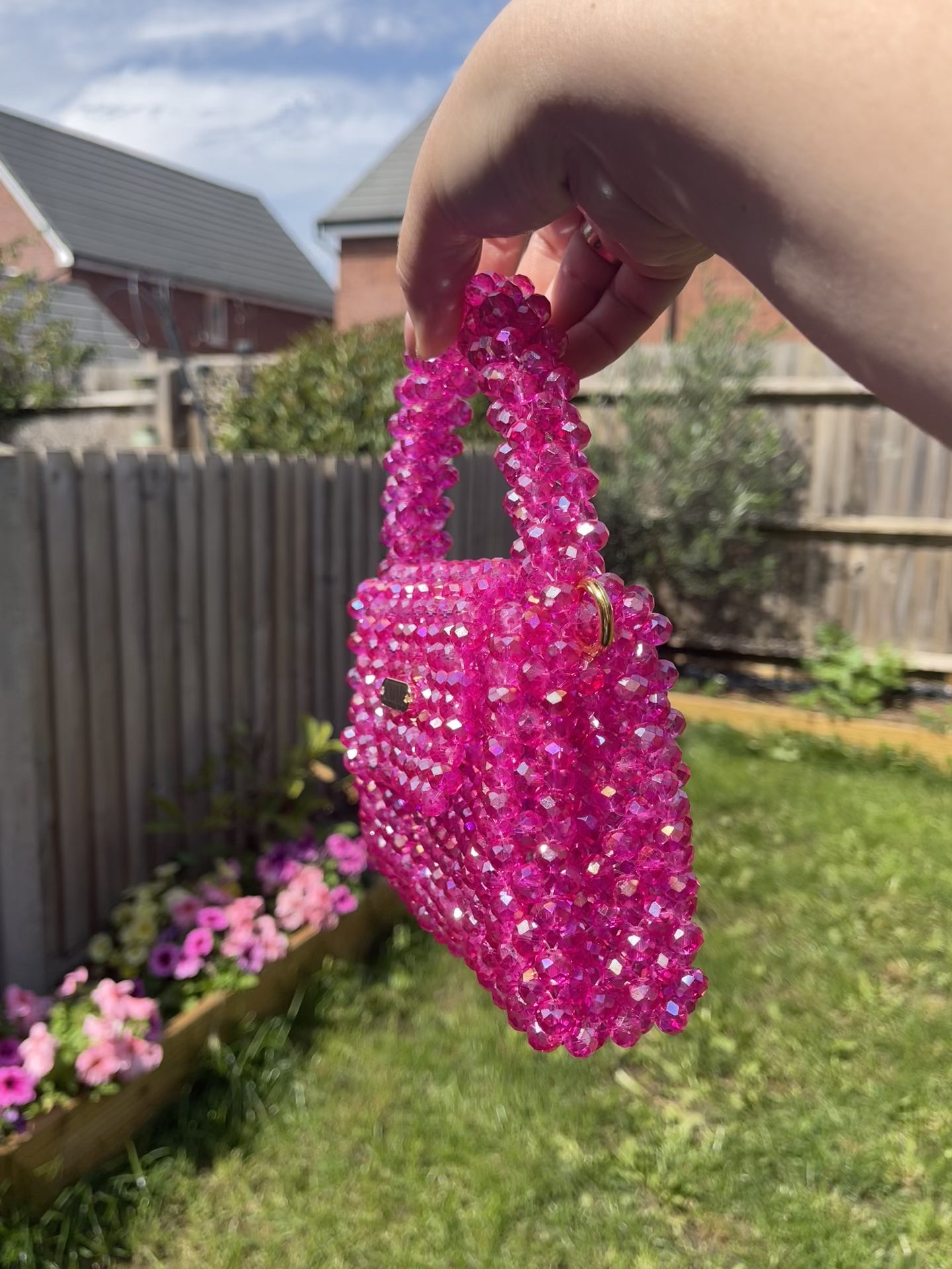 Fuchsia Pink Handmade Beaded Bag – Statement Evening Handbag